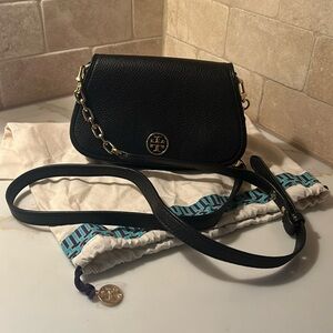 Tory Burch Mini Crossbody/Clutch in Black Pebbled Leather
